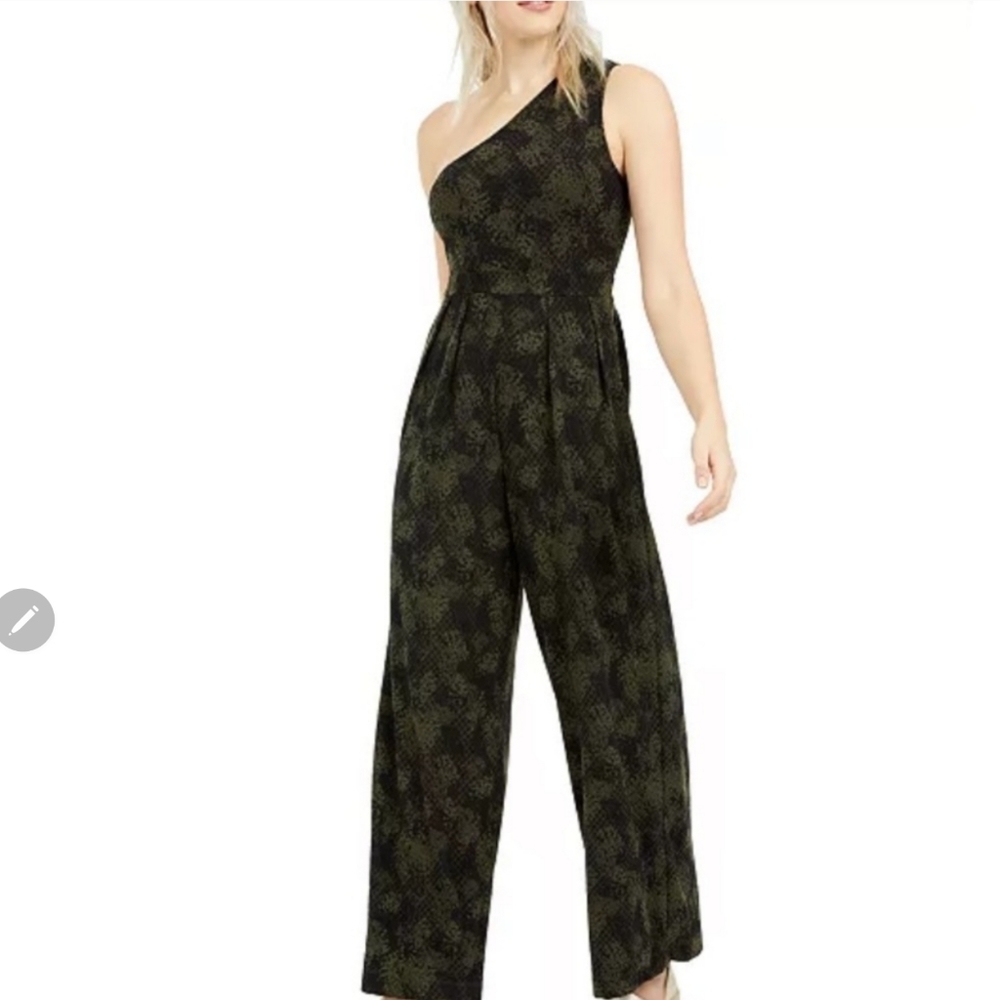 Free People Maya One Shoulder Allover Snake Printed Wide Leg Jumpsuit